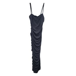 EUC Fashion Nova Ruched Black Maxi Dress